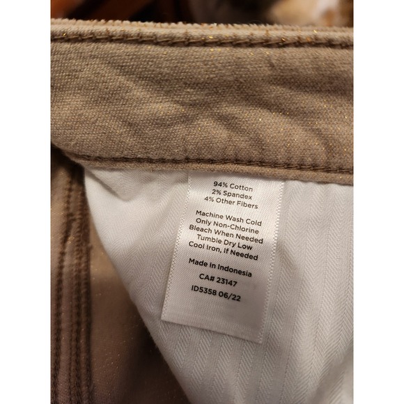 Talbots Women Corduroy Pants Jeggings  12 Tan Glitter High Waist Ankle - Picture 5 of 5